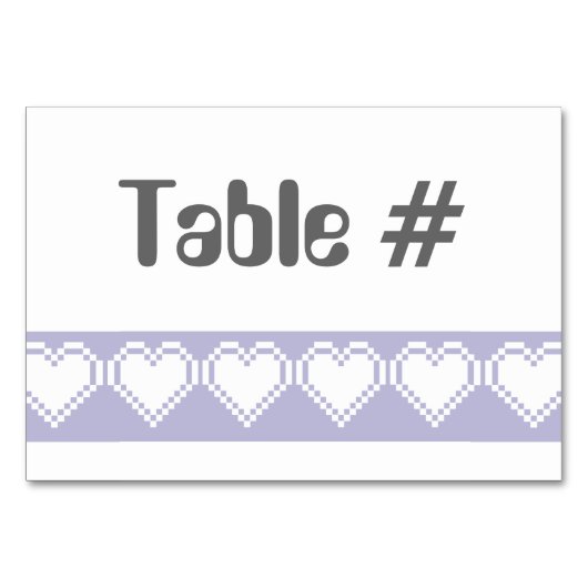 Numéro De Table Nos Coeurs 8 bits en Lavender Table Card (Devant)