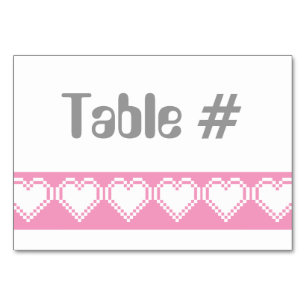 Numéro De Table Nos Coeurs 8 bits en Pétale Rose Table Card