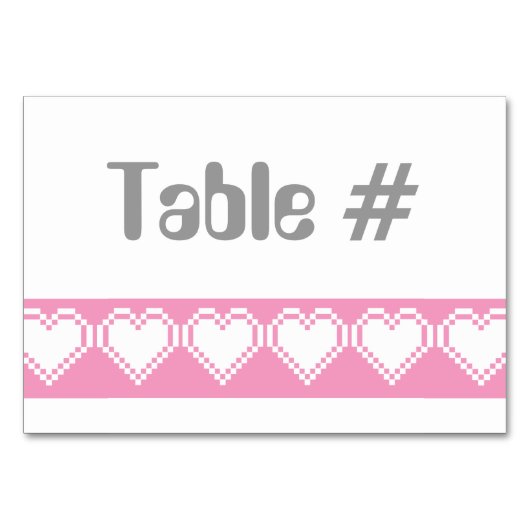 Numéro De Table Nos Coeurs 8 bits en Pétale Rose Table Card (Devant)