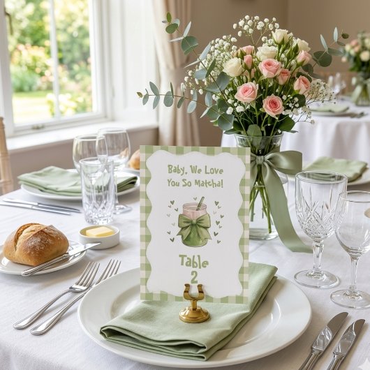 Numéro De Table Nous vous aimons tant Matcha Bow Green Gingham