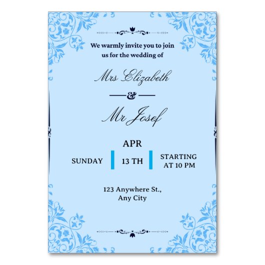 Numéro De Table Nous vous invitons chaleureusement au mariage de (Par défaut)