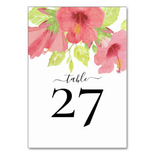Numéro De Table Nuances d'aquarelle rose Hibiscus floral
