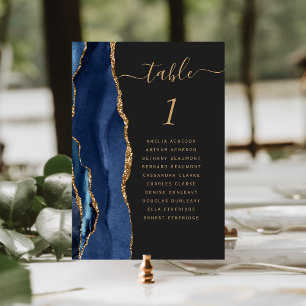 Numéro De Table Nuit de noces bleu marine Agate dorée
