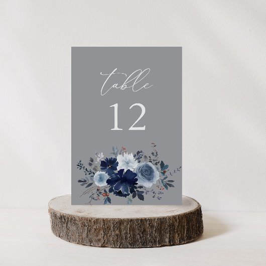 Numéro De Table Numéro de la table florale bleu et marine - gris 2