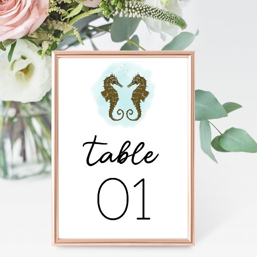 Numéro De Table Numéro de la table Mariage de l'hippocampe aquarel