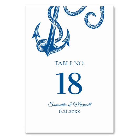 Numéro De Table Numéro de tableau Ancre bleu et blanc (Dos)