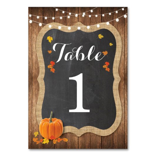 Numéro De Table Numéro de tableau Citrouille Mariage Rustic Chalk  (Dos)