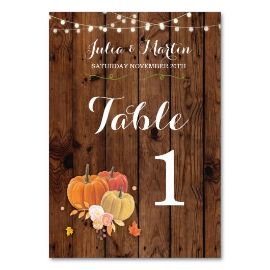Numéro De Table Numéro de tableau Citrouille Mariage Rustic Wood C (Dos)