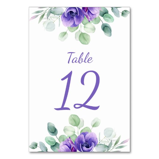Numéro De Table Numéro de tableau des anémones violettes (Dos)