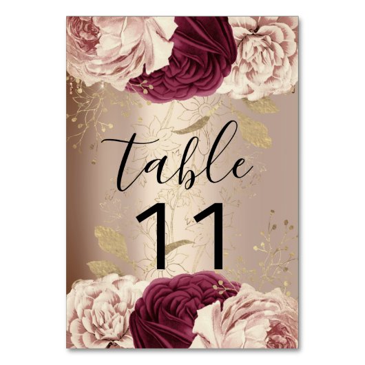 Numéro De Table Numéro de tableau Florals roses Rose Marsala Burgu (Dos)