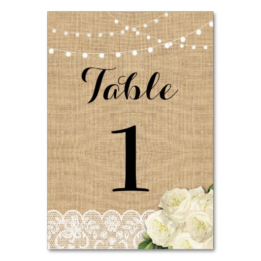 Numéro De Table Numéro de tableau Mariage Rustic Burlap Lights (Dos)