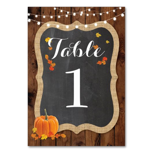 Numéro De Table Numéro de tableau Mariage Rustic Wood Fall Citroui (Dos)