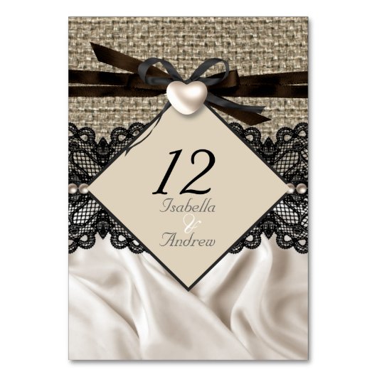 Numéro De Table Numéro de tableau Mariage rustique Burlap Lace Hea (Dos)