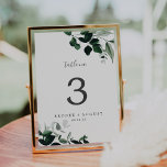 Numéro De Table Numéro du tableau Emerald Greenery<br><div class="desc">Ce numéro de table vert émeraude est parfait pour un mariage boho. Le design élégant et rustique présente des feuilles d'aquarelle vert foncé moody et des eucalyptus aux tons bohèmes modernes. La carte s'imprime à l'avant et à l'arrière (double face). Les articles sont imprimés exactement comme ils apparaissent sur votre...</div>