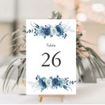 Numéro De Table Numéro du tableau mariage floral bleu<br><div class="desc">Un joli design bleu et blanc avec des fleurs d'aquarelle peintes en bleu. Le texte et les couleurs de cette carte peuvent être personnalisés.</div>