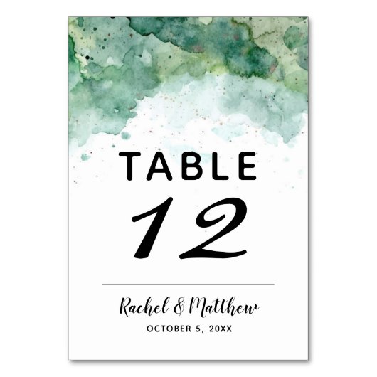 Numéro De Table Numéros de tableau Abstrait de l'aquarelle verte m (Dos)