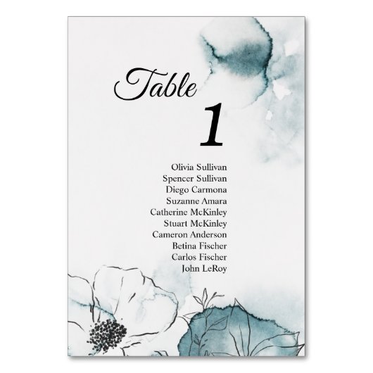Numéro De Table Numéros de tableau d'aquarelle turquoise avec invi (Dos)