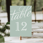 Numéro De Table Numéros de tableau de script élégants Sage et Blan<br><div class="desc">Cartes de numéro de table simples et élégantes avec une police de script de style calligraphie. Customisez chaque carte avec vos numéros de table pour convenir à n'importe quelle taille mariage ou partie. Cliquez sur Customiser pour modifier la police et la couleur des numéros ou changer la couleur de l'arrière...</div>