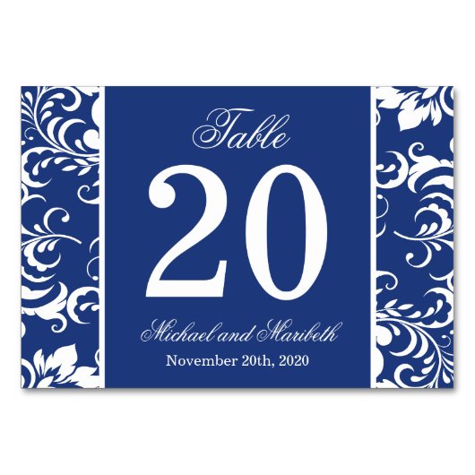 Numéro De Table Numéros de tableau des côtés Damas (bleu marine / (Devant)