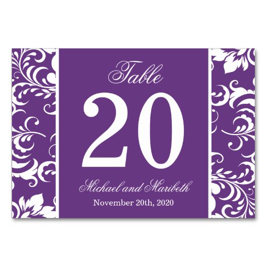 Numéro De Table Numéros de tableau des côtés Damas (violet/blanc) (Devant)