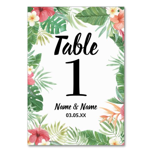 Numéro De Table Numéros de tableau Fleurs d'Aloha Tropical Mariage (Par défaut)