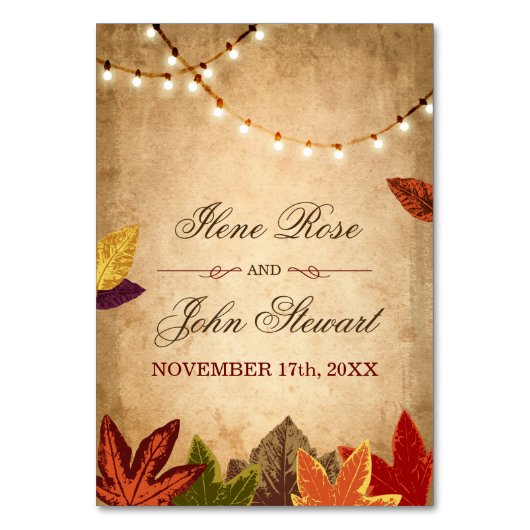 Numéro De Table Numéros de tableau Mariage de automne rustique | F (Dos)