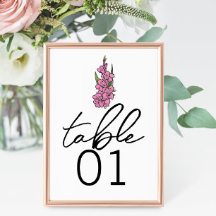 Numéro De Table Numéros minimalistes des Mariages de gladiolus ros