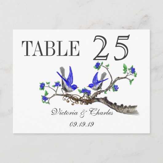 Numéro de table Oiseaux de l'amour Gris Royal Bleu (Devant)