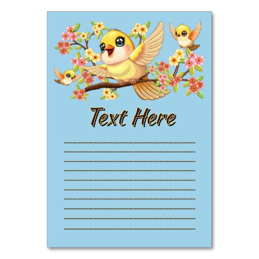 Numéro De Table Oiseaux mignons et heureux parmi les fleurs du pri (Dos)