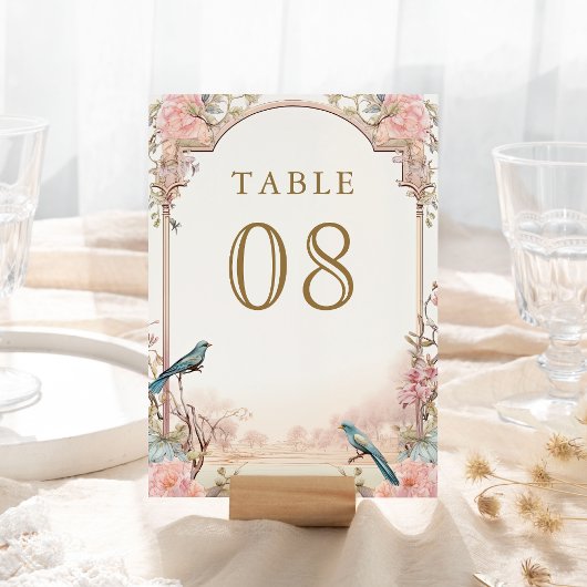 Numéro De Table Oiseaux romantiques Mariage floral rose