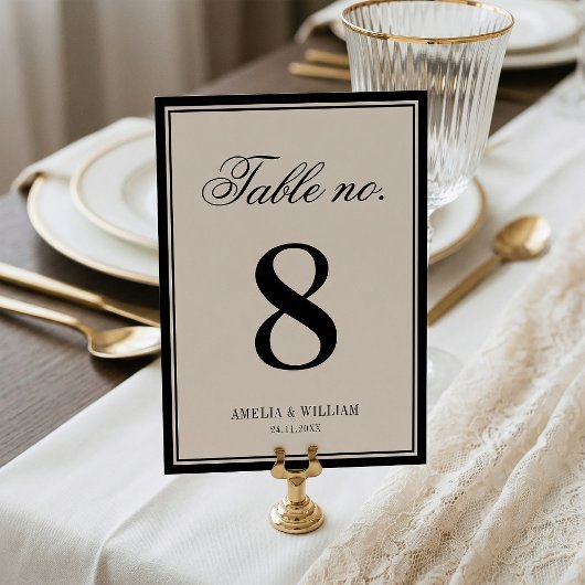 Numéro De Table Old Money Classy Timeless Black Cream Wedding