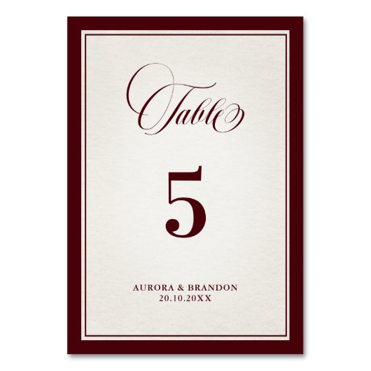 Numéro De Table Old Money Modern Formal Burgundy Luxury Wedding (Par défaut)