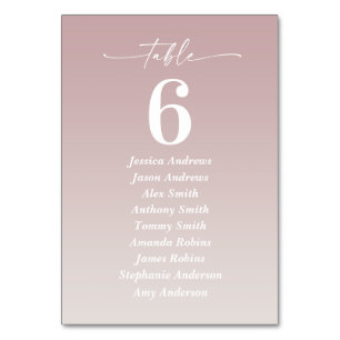 Numéro De Table Ombre Mauve Pink & Gardenia White Guest Names