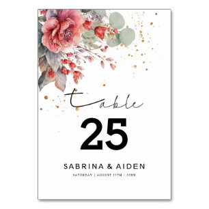 Numéro De Table Ombre Rose Peach Blush Dusty Bleu Bourgogne