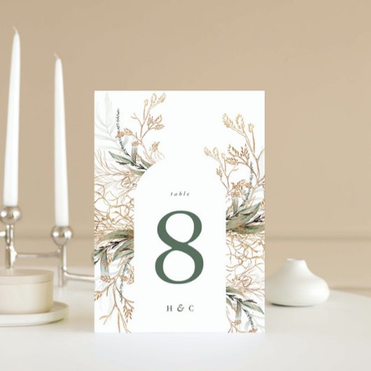 Numéro De Table Onglet Arc Botanique Eucalyptus Vert doré Moss