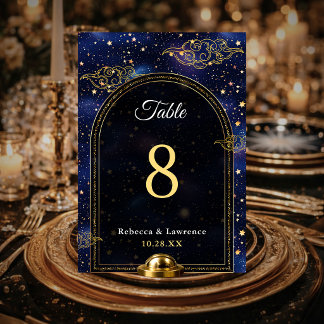 Numéro De Table Or bleu astronomie céleste étoiles mariage