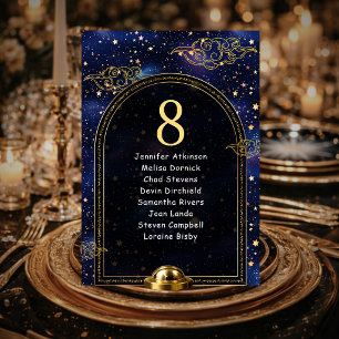Numéro De Table Or bleu étoiles célestes plan de table de mariage