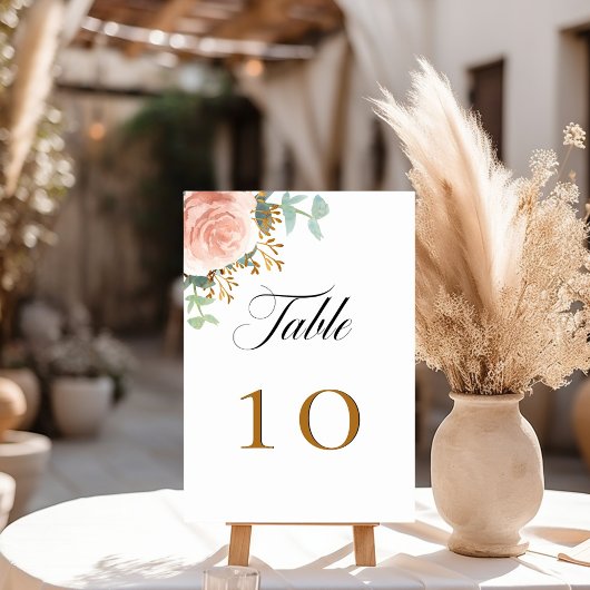 Numéro De Table or rose eucalyptus verdure fleurie