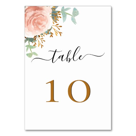 Numéro De Table or rose eucalyptus verdure fleurie (Dos)