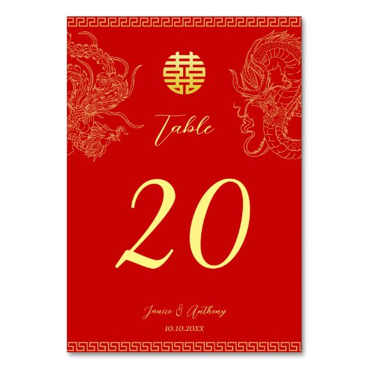 Numéro De Table Or rouge dragon phénix de mariage chinois (Par défaut)