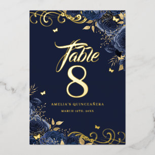 Numéro de table or Tourbillon de rose Quinceanera