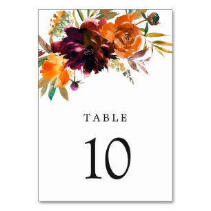 Numéro De Table Orange Bourgogne Brûlé Chute Florale Rustique Mari