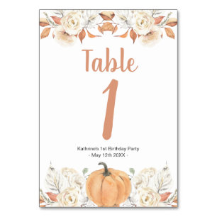 Numéro De Table Orange Citrouille Rustique Floral Anniversaire Num