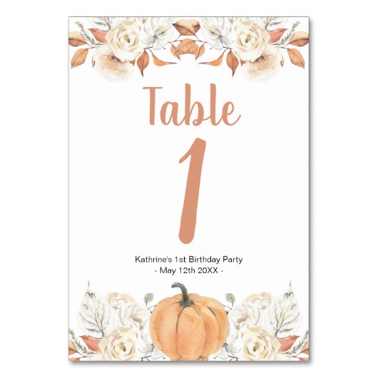 Numéro De Table Orange Citrouille Rustique Floral Anniversaire Num (Par défaut)