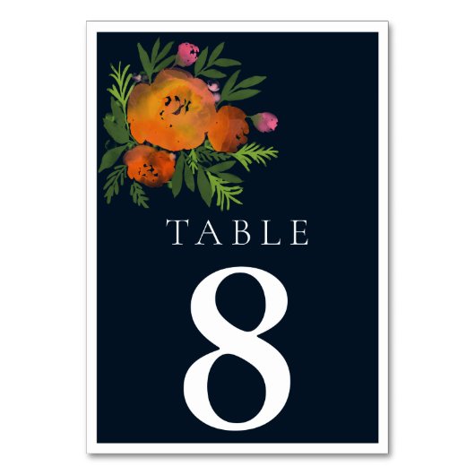 Numéro De Table Orange et marine Floral Moderne Gras Mariage (Par défaut)
