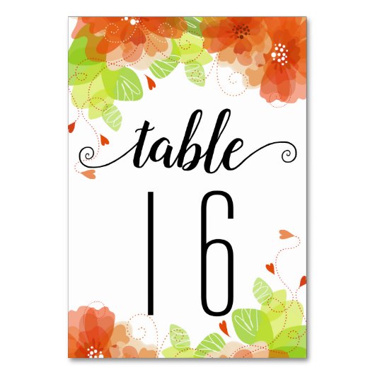 Numéro De Table Orange fleurs calligraphie floral mariage (Par défaut)