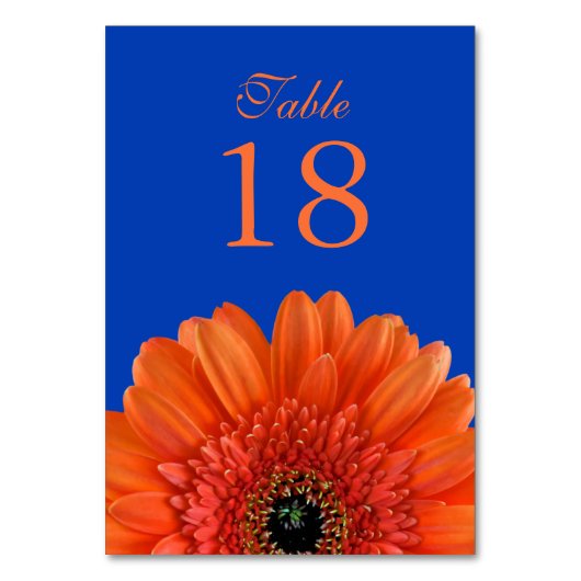 Numéro De Table Orange Gerbera Daisy Royal Blue Mariage (Dos)