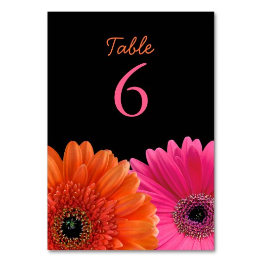 Numéro De Table Orange rose Gerbera Gerber Daisy Mariage noir (Dos)