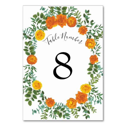 Numéro De Table Orange Rose Mariage Floral Moderne (Dos)