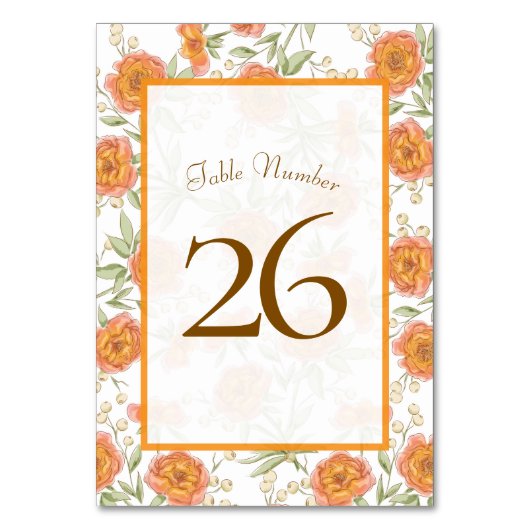 Numéro De Table Orange Rose Wedding (Dos)